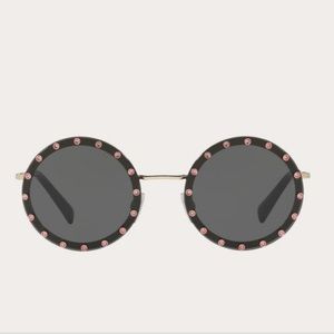 Crystal Studded Round Frame Metal Sunglasses